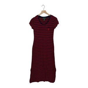 Lauren Ralph Lauren Navy Red Stripe Cotton T-Shirt Dress Size S
